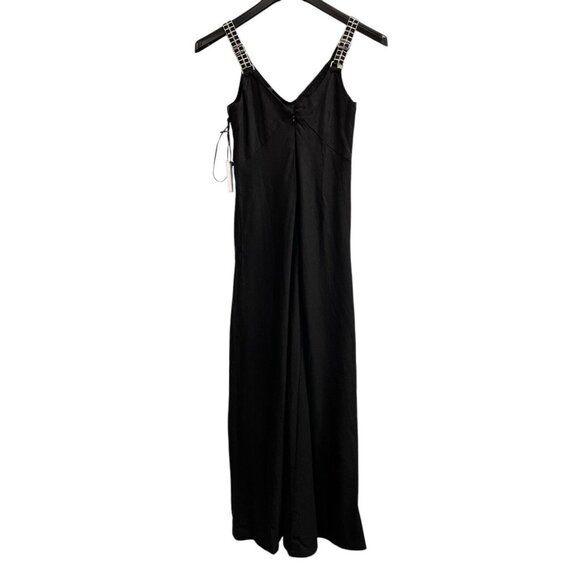 1 State Dress Women XS Black Linen Maxi Tank White Embroidered Detail Beach Boho - Picture 1 of 10